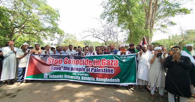 গাজায় চলমান গণহত্যার প্রতিবাদে ইবি প্রশাসনের সর্বাত্মক শাটডাউন কর্মসূচি। ছবি: প্রতিনিধি