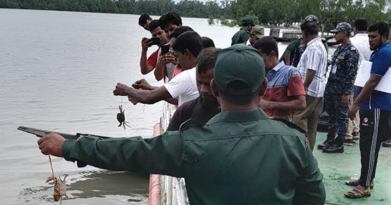 কয়রায় জব্দকৃত ৭০০ কেজি কাকড়া অবমুক্ত