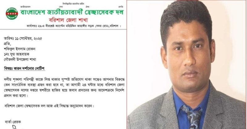 গৌরনদীতে সরকারি গাছ কাটা সেই স্বেচ্ছাসেবক দল নেতাকে শোকজ
