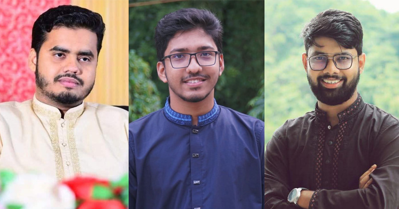 বাম থেকে ভিপি ইব্রাহিম রনি, জিএস সাঈদ বিন হাবিব এবং এজিএস আইয়ুবুর রহমান তৌফিক
