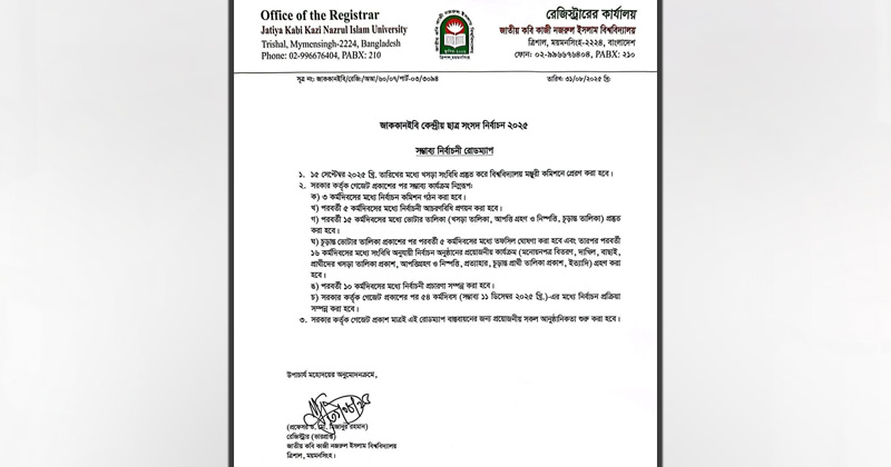 নজরুল বিশ্ববিদ্যালয়ে ছাত্র সংসদ নির্বাচনের সম্ভাব্য রোডম্যাপ